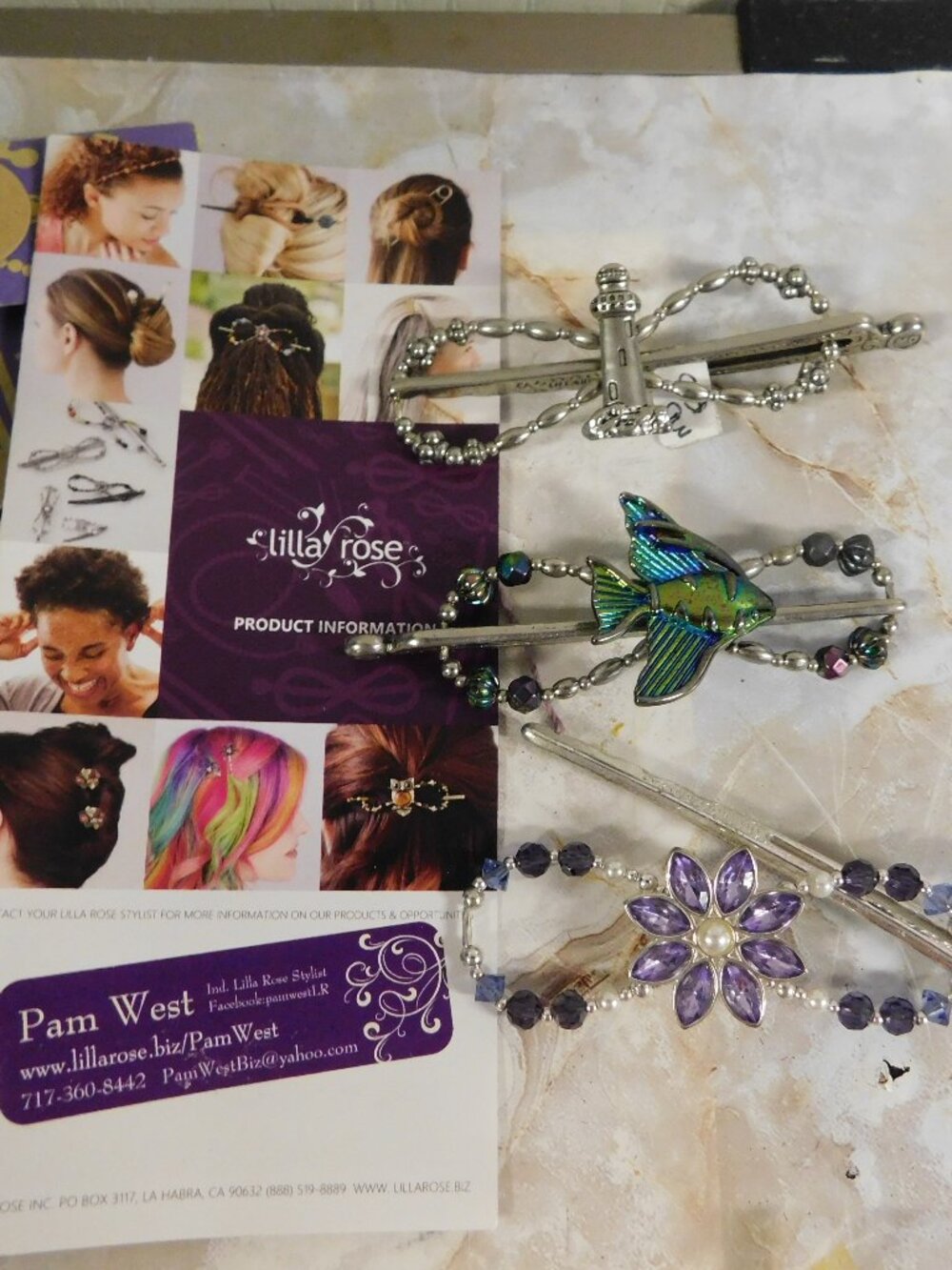 Pam West Lilla Rose Flexi  Hair Clips Fish Lighthouse Flower Set of 3 NEW Medium